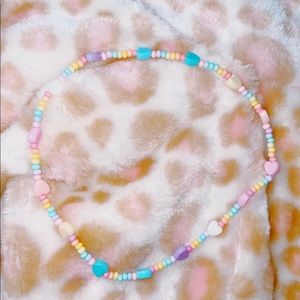 Handmade rainbow pastel candy heart necklace